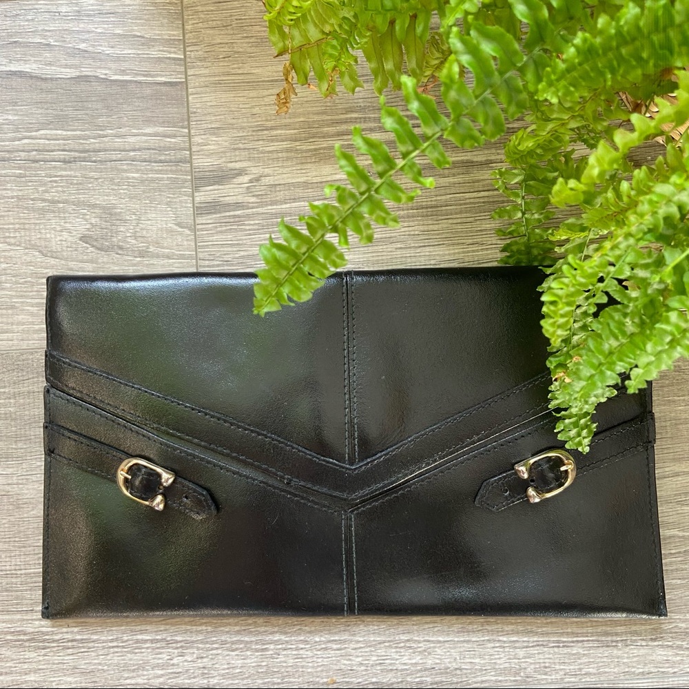 Vintage Black Leather Envelope Purse
